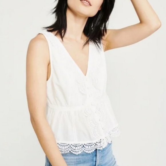 Abercrombie & Fitch Lace Trim Peplum Top Navy Blue - Picture 3 of 3